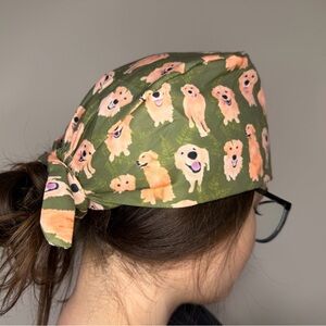 Green Dog Print Cap hat polyester